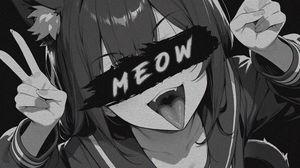 Preview wallpaper girl, neko, cat, meow, anime, bw