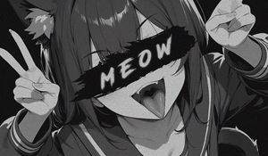 Preview wallpaper girl, neko, cat, meow, anime, bw