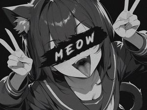 Preview wallpaper girl, neko, cat, meow, anime, bw