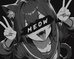 Preview wallpaper girl, neko, cat, meow, anime, bw