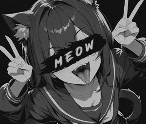 Preview wallpaper girl, neko, cat, meow, anime, bw