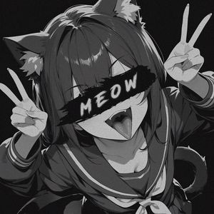 Preview wallpaper girl, neko, cat, meow, anime, bw