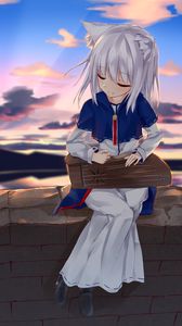 Preview wallpaper girl, neko, clouds, anime