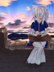 Preview wallpaper girl, neko, clouds, anime