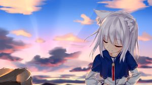 Preview wallpaper girl, neko, clouds, anime