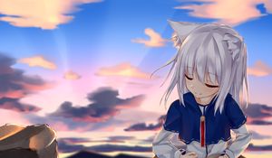 Preview wallpaper girl, neko, clouds, anime