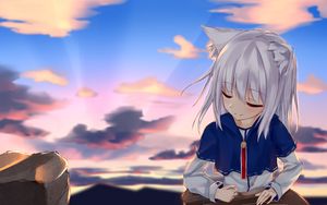 Preview wallpaper girl, neko, clouds, anime