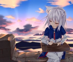 Preview wallpaper girl, neko, clouds, anime