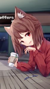 Preview wallpaper girl, neko, coffee, cute, anime