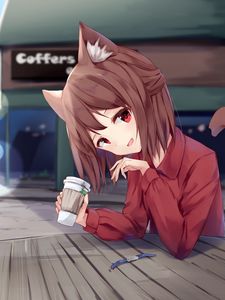 Preview wallpaper girl, neko, coffee, cute, anime