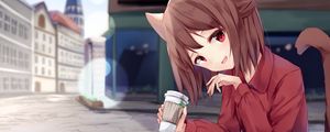 Preview wallpaper girl, neko, coffee, cute, anime