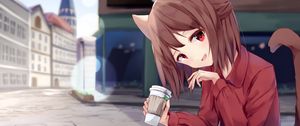Preview wallpaper girl, neko, coffee, cute, anime