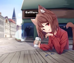Preview wallpaper girl, neko, coffee, cute, anime