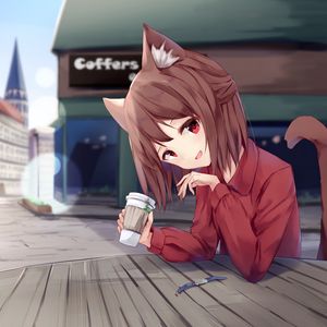 Preview wallpaper girl, neko, coffee, cute, anime