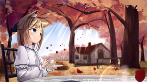 Preview wallpaper girl, neko, cup, coffee, autumn, anime
