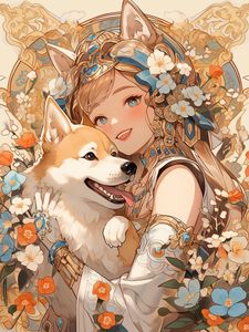 Preview wallpaper girl, neko, dog, anime