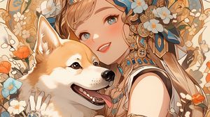 Preview wallpaper girl, neko, dog, anime