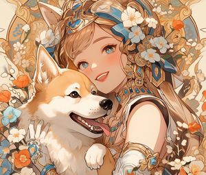 Preview wallpaper girl, neko, dog, anime
