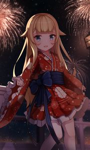 Preview wallpaper girl, neko, dress, fireworks, anime