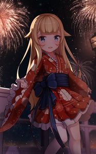 Preview wallpaper girl, neko, dress, fireworks, anime