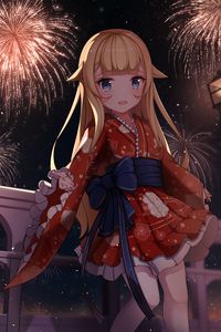 Preview wallpaper girl, neko, dress, fireworks, anime