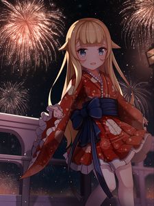 Preview wallpaper girl, neko, dress, fireworks, anime