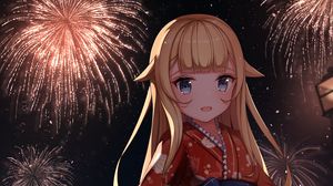 Preview wallpaper girl, neko, dress, fireworks, anime