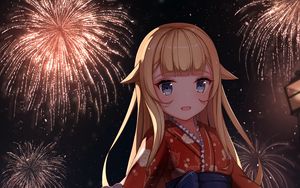 Preview wallpaper girl, neko, dress, fireworks, anime
