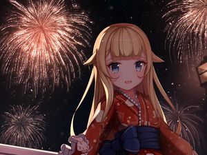 Preview wallpaper girl, neko, dress, fireworks, anime