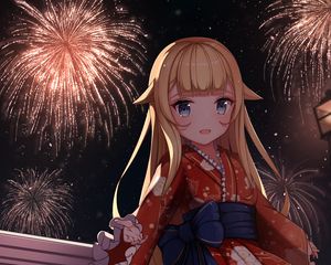 Preview wallpaper girl, neko, dress, fireworks, anime