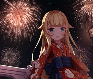 Preview wallpaper girl, neko, dress, fireworks, anime