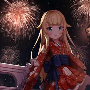 Preview wallpaper girl, neko, dress, fireworks, anime