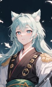 Preview wallpaper girl, neko, ears, anime, art, kimono