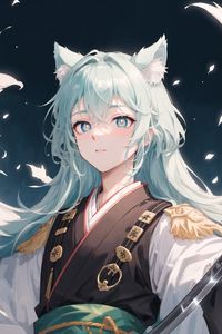 Preview wallpaper girl, neko, ears, anime, art, kimono