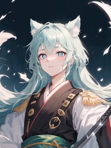 Preview wallpaper girl, neko, ears, anime, art, kimono