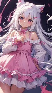 Preview wallpaper girl, neko, ears, smile, pink, anime
