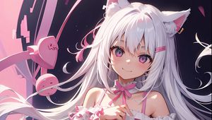 Preview wallpaper girl, neko, ears, smile, pink, anime