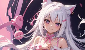 Preview wallpaper girl, neko, ears, smile, pink, anime