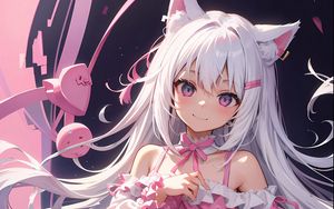 Preview wallpaper girl, neko, ears, smile, pink, anime