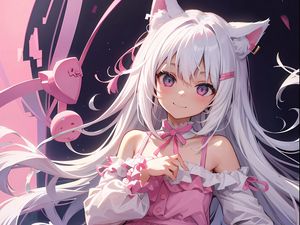 Preview wallpaper girl, neko, ears, smile, pink, anime