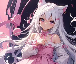 Preview wallpaper girl, neko, ears, smile, pink, anime
