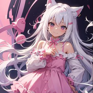 Preview wallpaper girl, neko, ears, smile, pink, anime