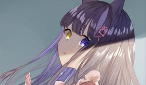 Preview wallpaper girl, neko, ears, glance, heterochromia, anime