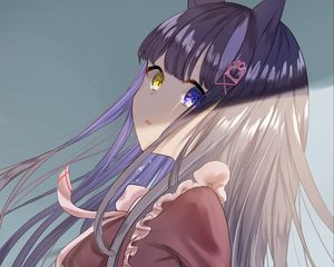 Preview wallpaper girl, neko, ears, glance, heterochromia, anime