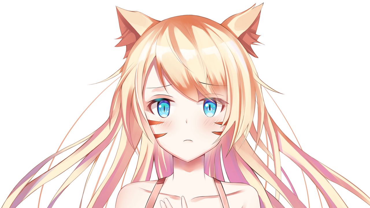 Wallpaper girl, neko, ears, glance, anime