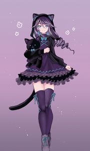 Preview wallpaper girl, neko, ears, cat, toy, anime, art