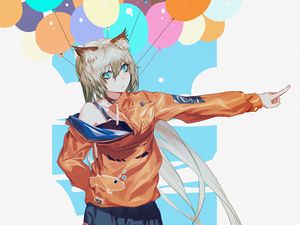 Preview wallpaper girl, neko, ears, balls, gesture