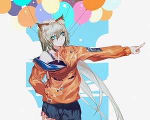 Preview wallpaper girl, neko, ears, balls, gesture