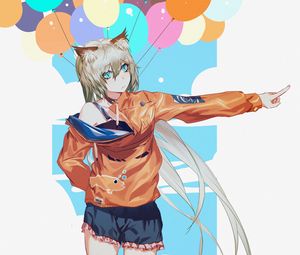 Preview wallpaper girl, neko, ears, balls, gesture