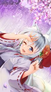 Preview wallpaper girl, neko, ears, smile, kimono, anime